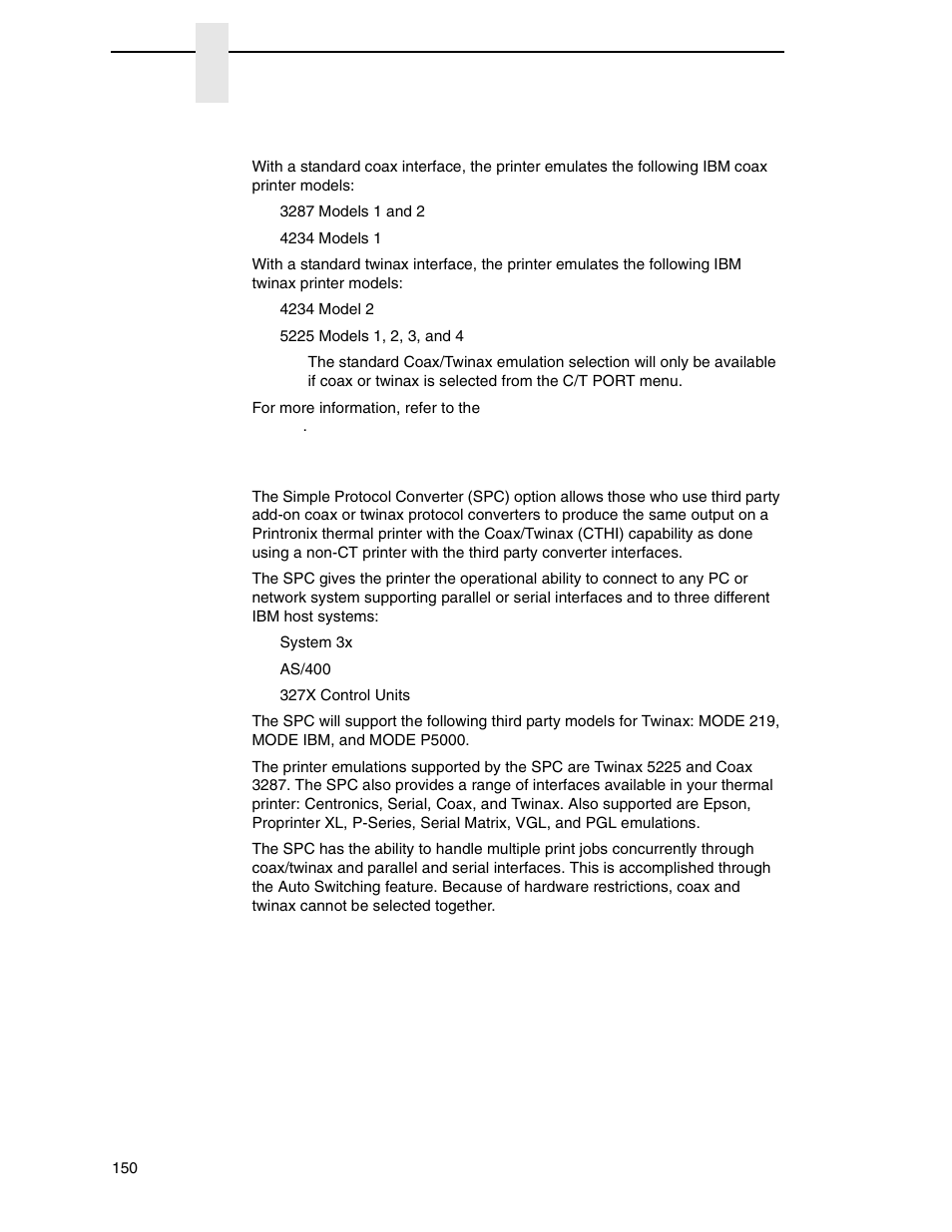 Standard c/t interface, Simple protocol converter | Printronix SL_T5R Energy Star User Manual | Page 150 / 412