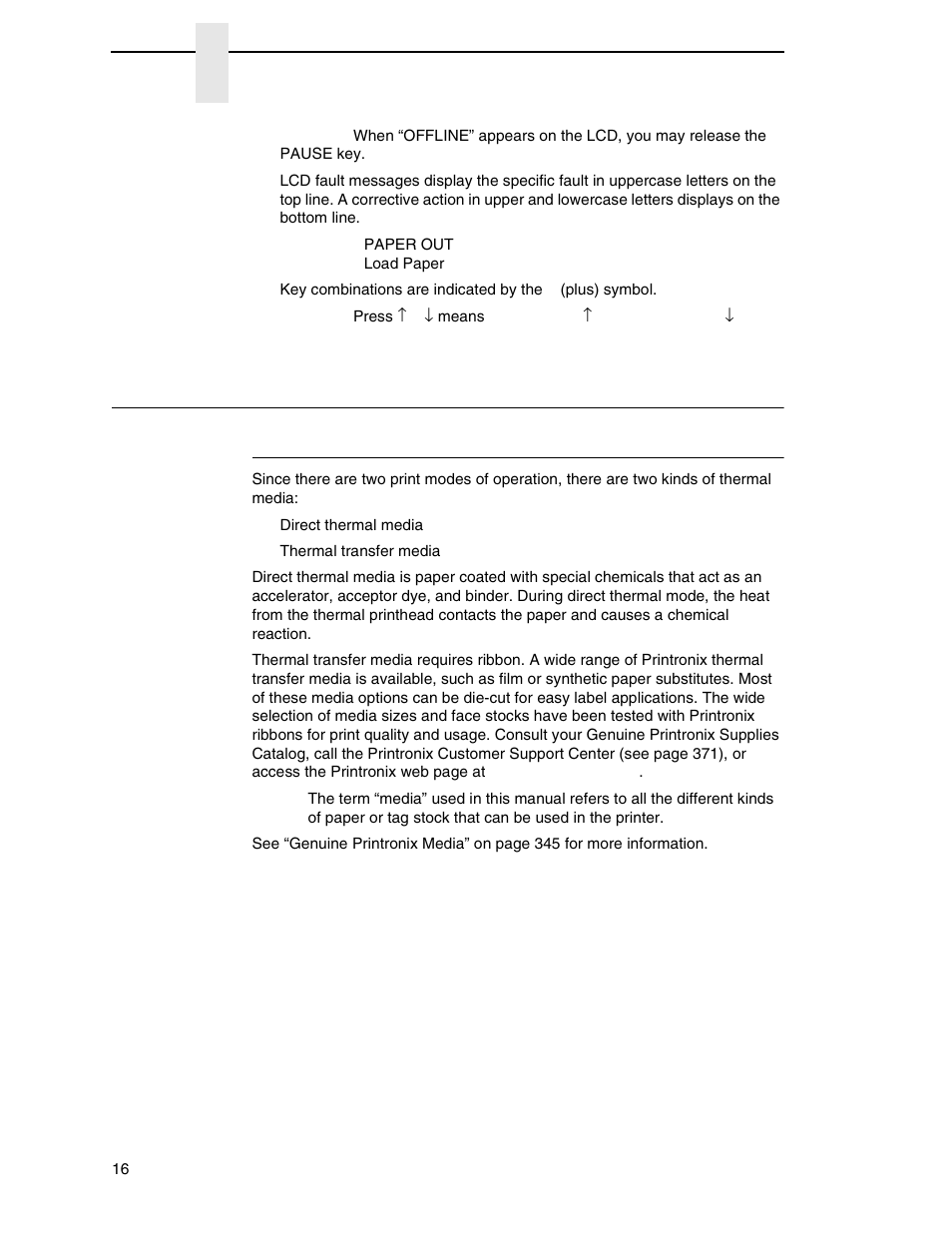 Thermal consumables, Media selection | Printronix SL_T5R Energy Star User Manual | Page 16 / 412