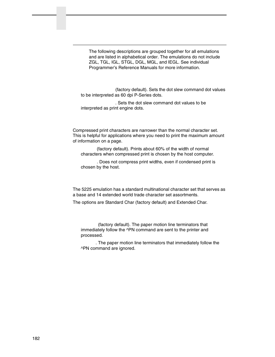 Emulation submenus | Printronix SL_T5R Energy Star User Manual | Page 182 / 412