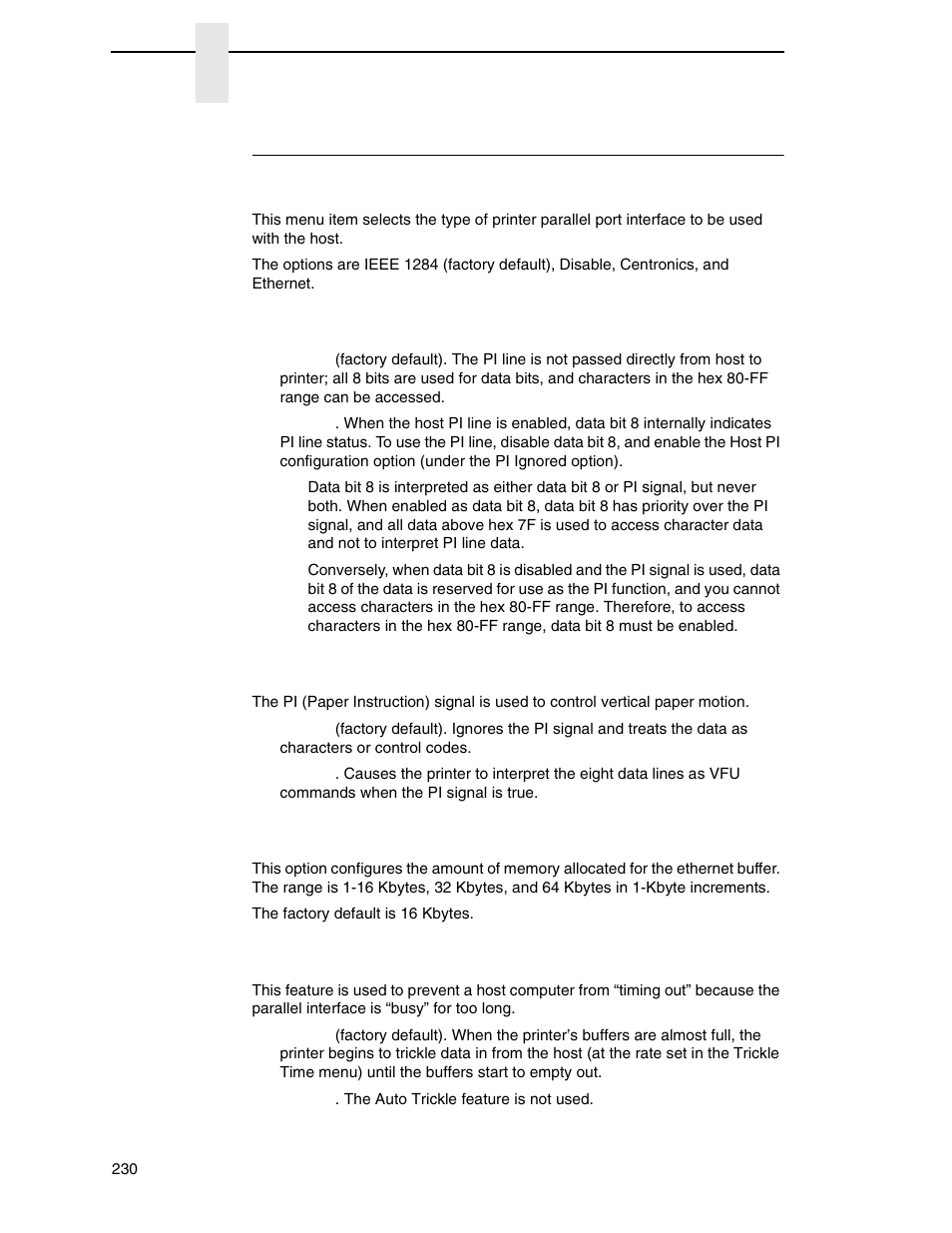 Parallel port submenus | Printronix SL_T5R Energy Star User Manual | Page 230 / 412