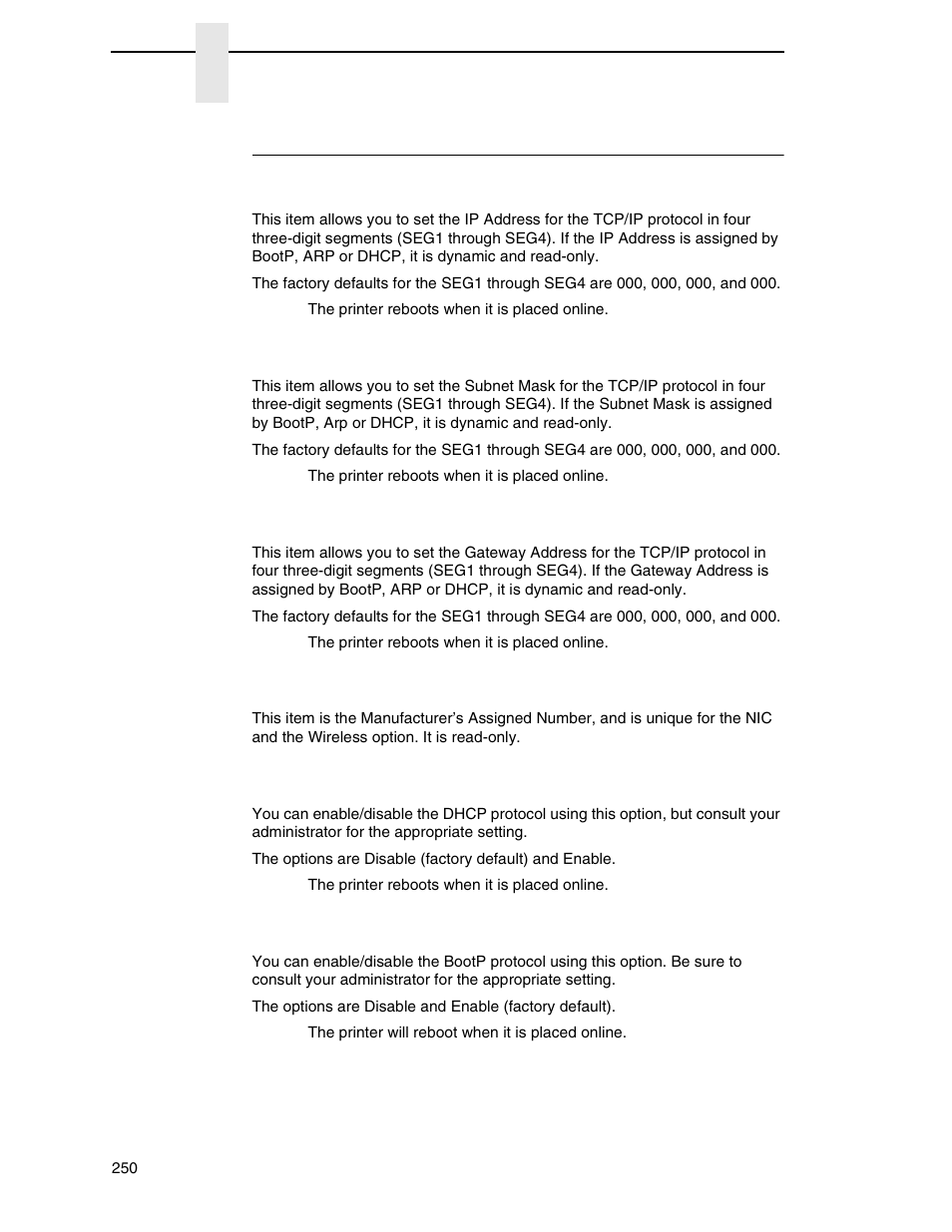 Wlan address submenus | Printronix SL_T5R Energy Star User Manual | Page 250 / 412