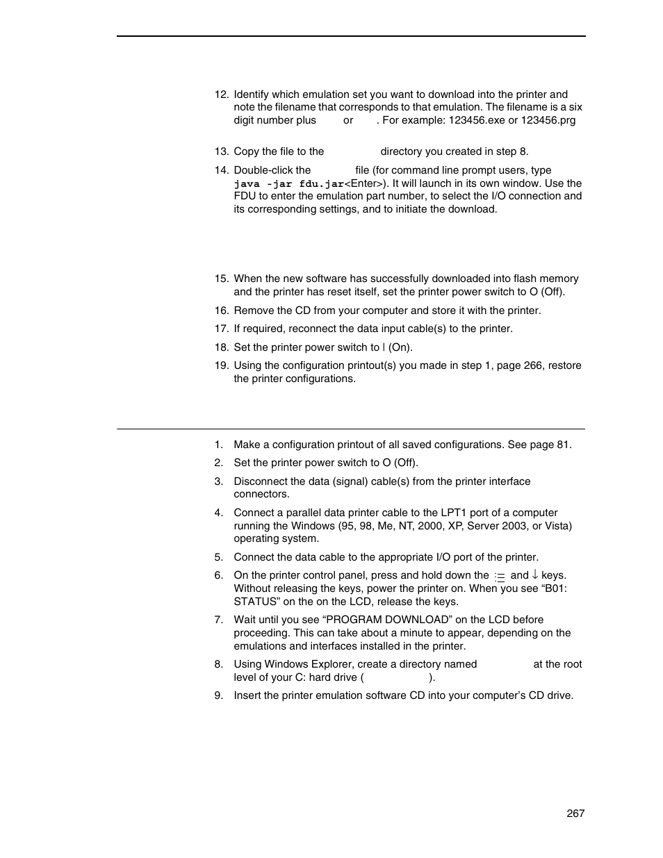 Downloading software through the parallel port | Printronix SL_T5R Energy Star User Manual | Page 267 / 412