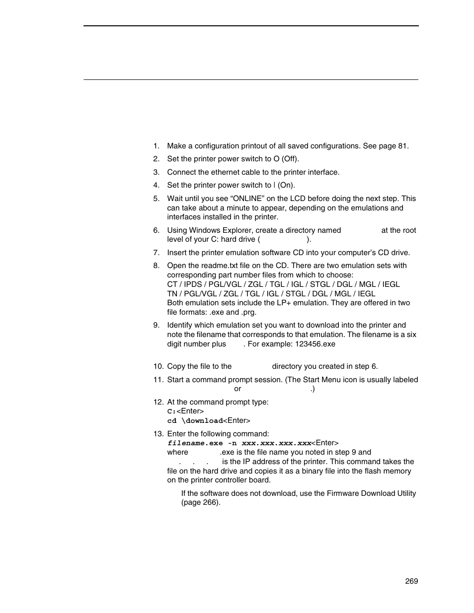 Downloading software through the nic | Printronix SL_T5R Energy Star User Manual | Page 269 / 412