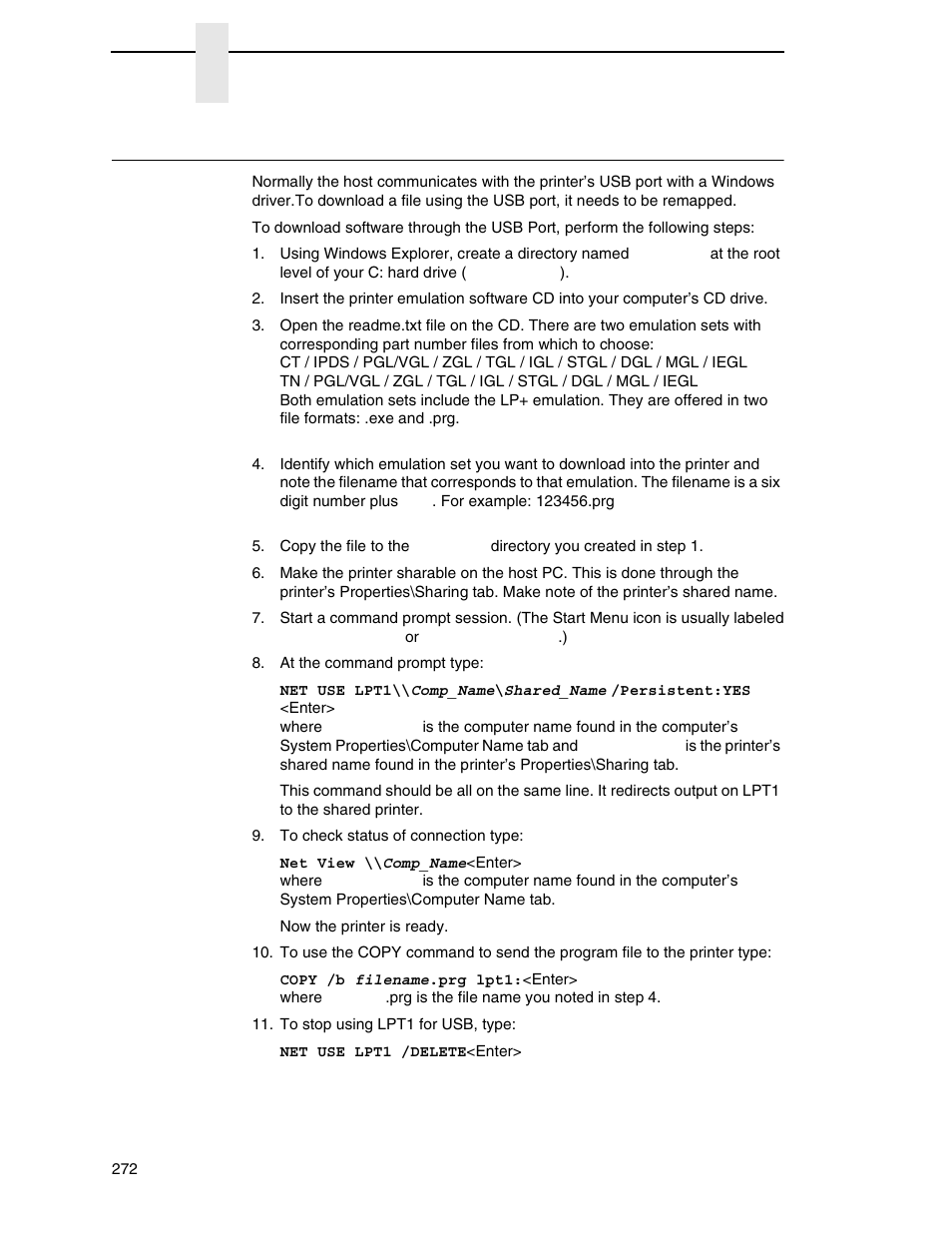 Downloading software through the usb port | Printronix SL_T5R Energy Star User Manual | Page 272 / 412