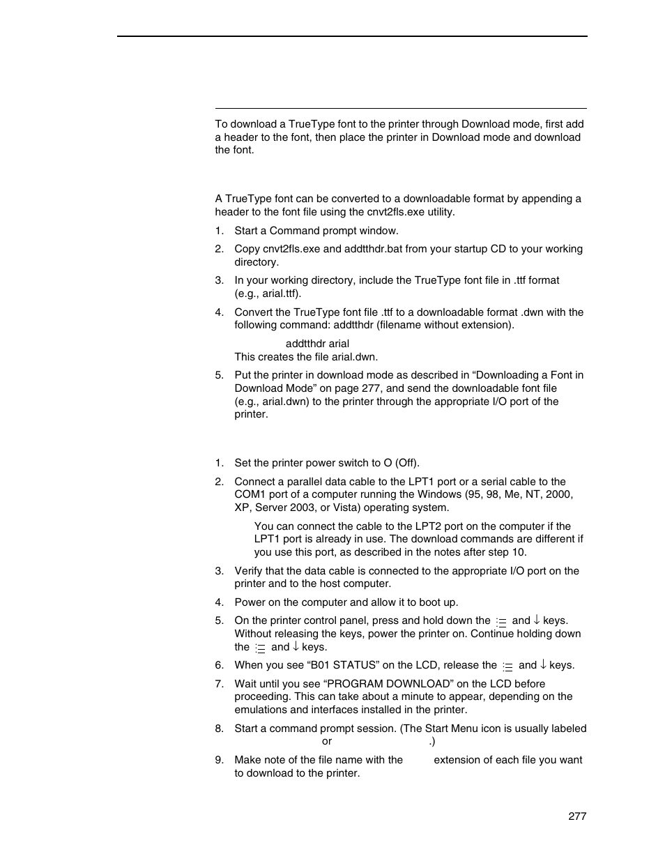 Download mode, Adding a header, Downloading a font in download mode | Printronix SL_T5R Energy Star User Manual | Page 277 / 412