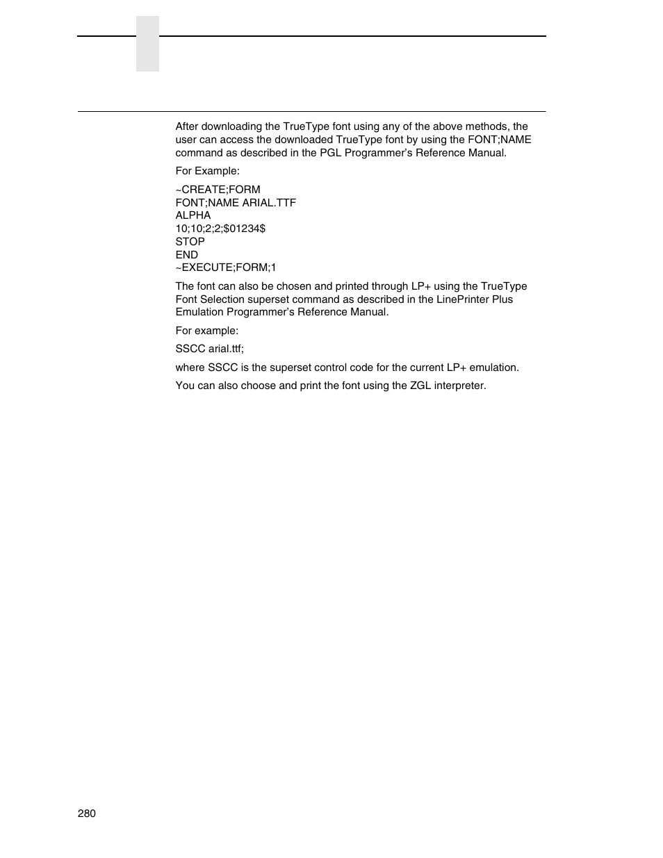 Select and print downloaded truetype fonts | Printronix SL_T5R Energy Star User Manual | Page 280 / 412