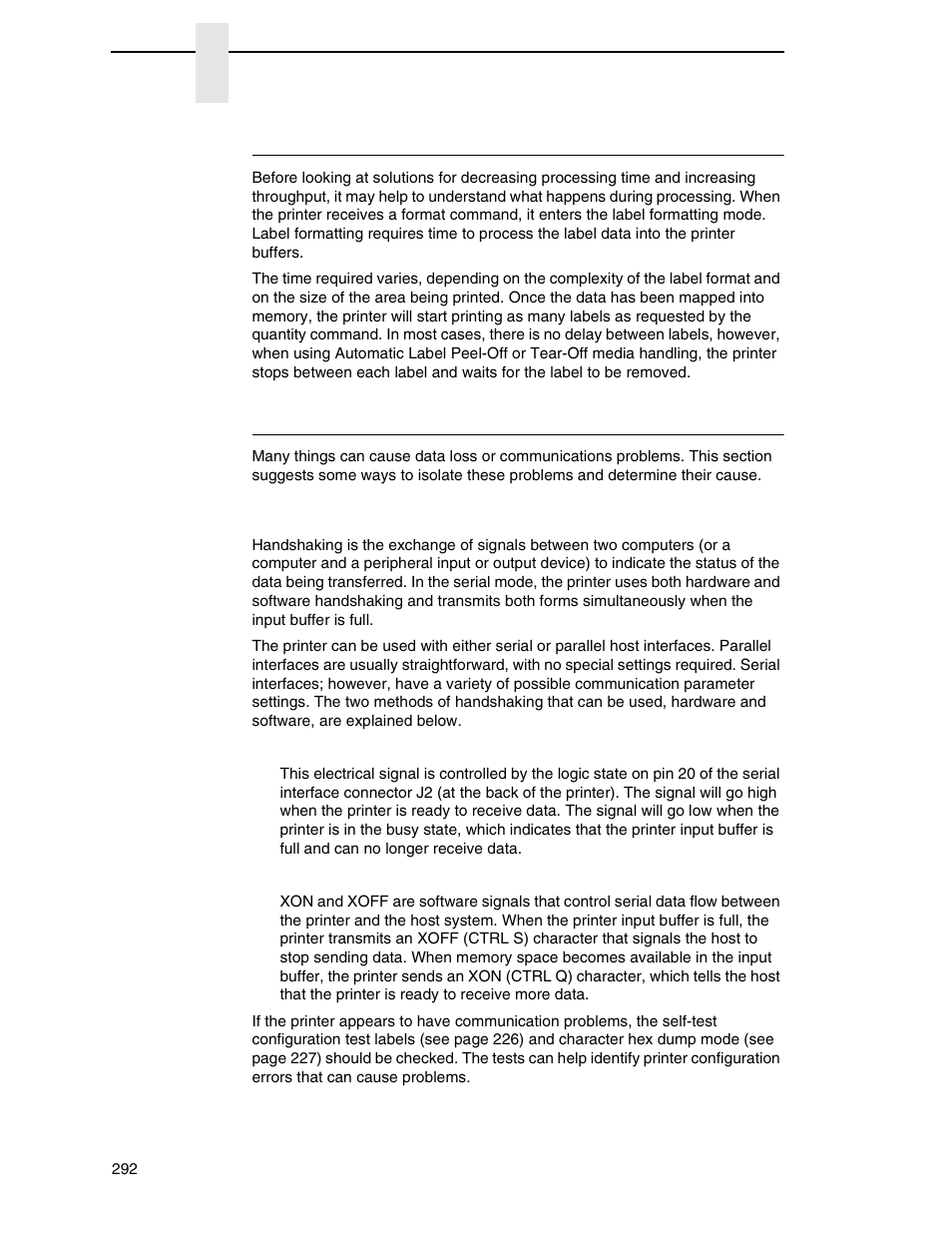 Improving processing time, Data exchange, Handshaking | Printronix SL_T5R Energy Star User Manual | Page 292 / 412