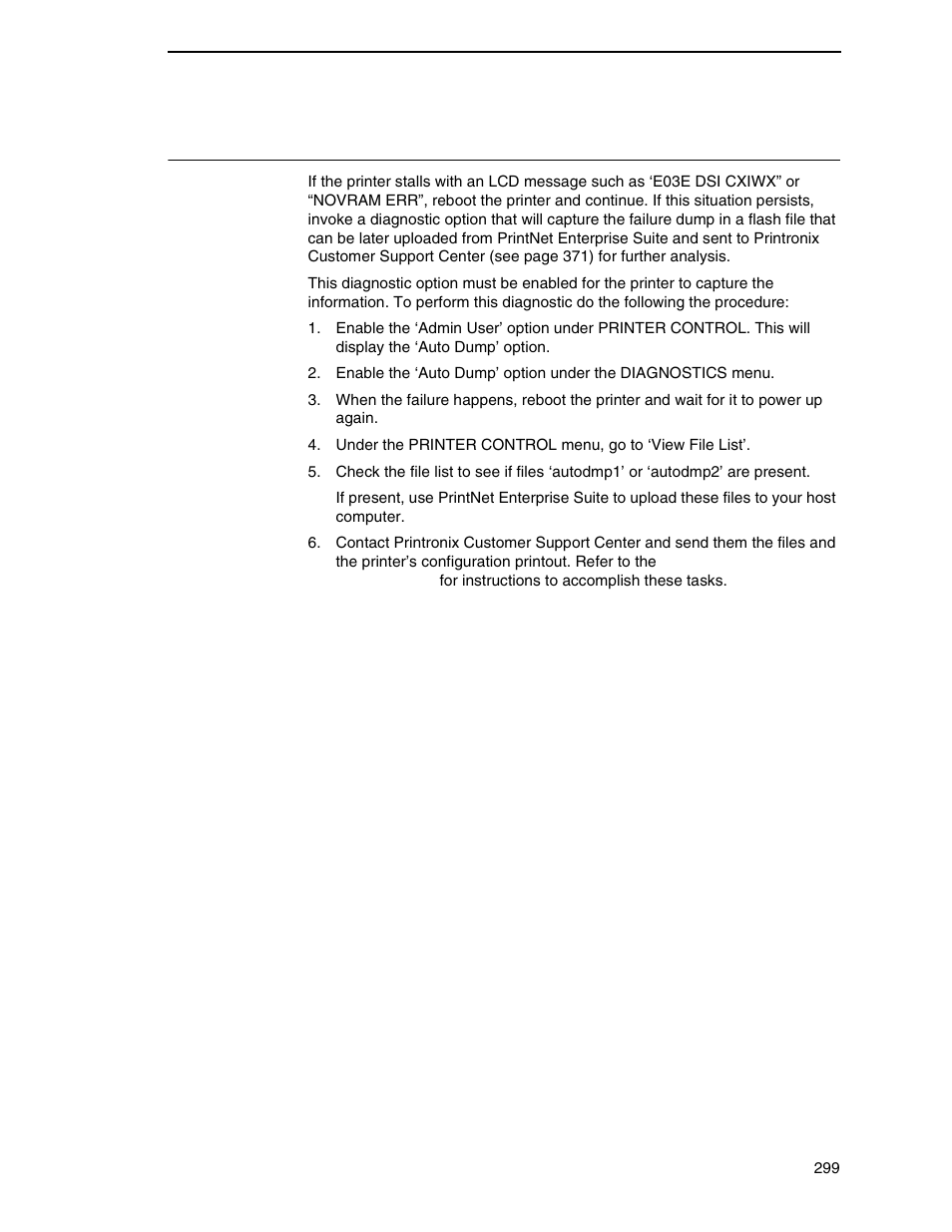 Diagnostics for e0xx, bad nvm, or ill nvm errors | Printronix SL_T5R Energy Star User Manual | Page 299 / 412