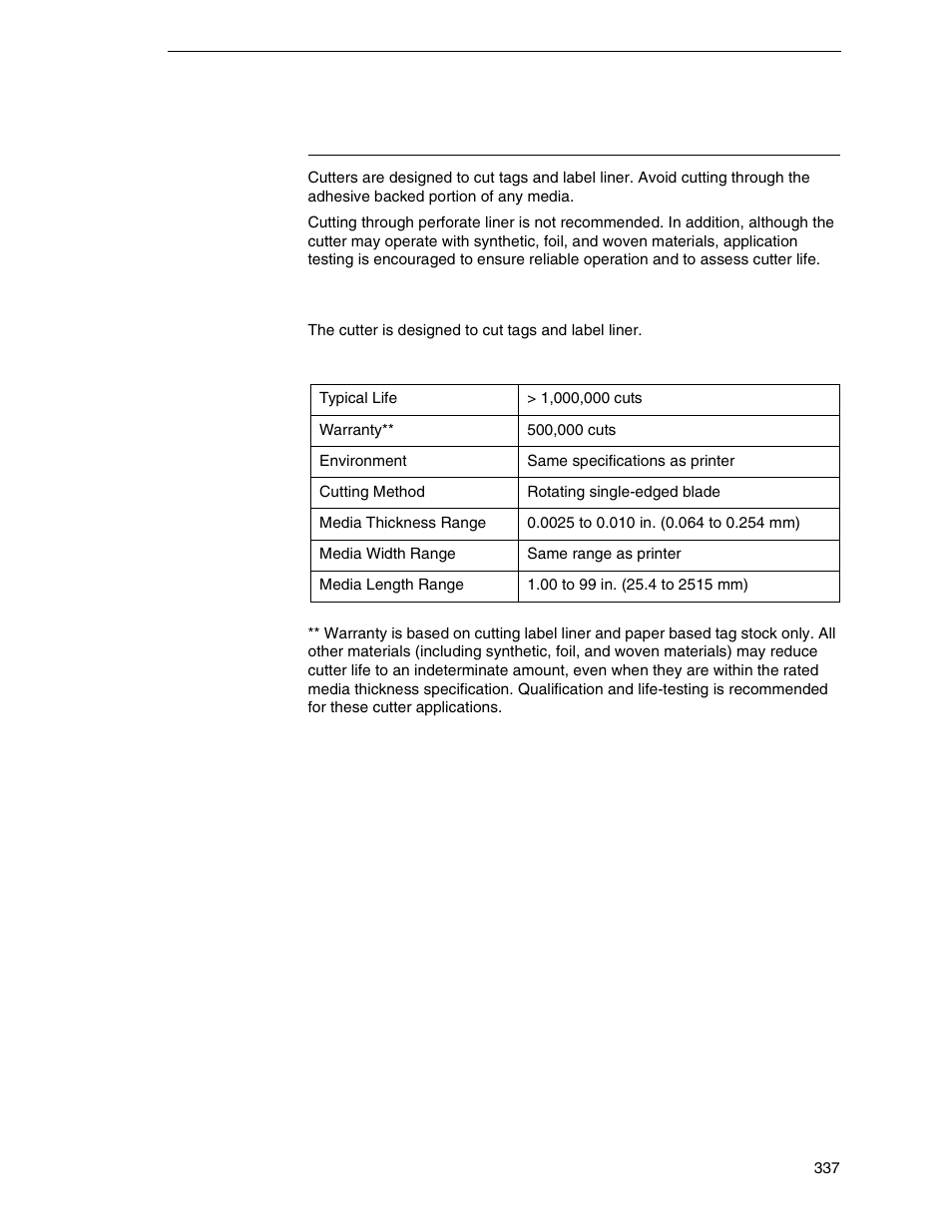 Media cutter option, Cutter | Printronix SL_T5R Energy Star User Manual | Page 337 / 412