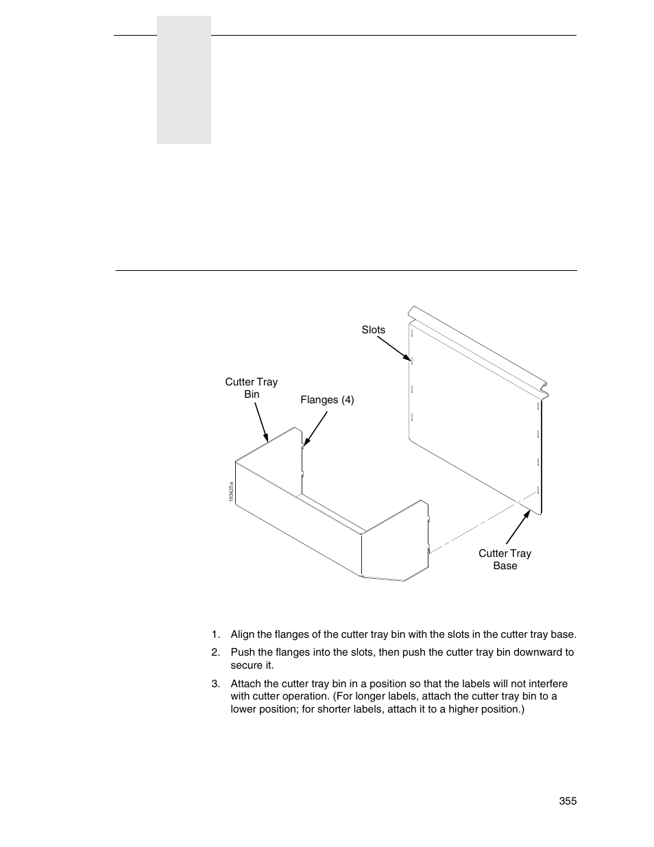 E media cutter tray installation, Assembling the media cutter tray, Media cutter tray | Installation | Printronix SL_T5R Energy Star User Manual | Page 355 / 412