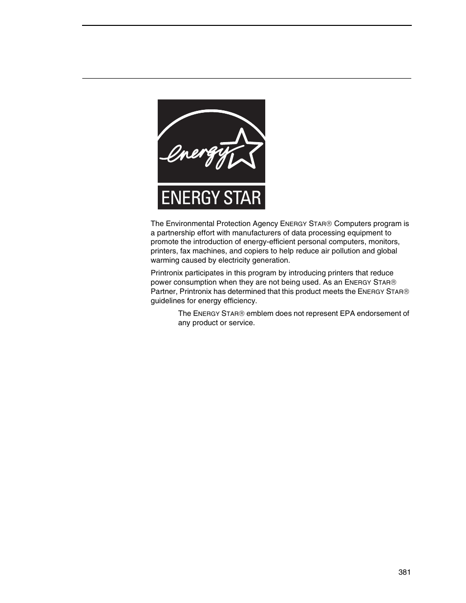 Energy star | Printronix SL_T5R Energy Star User Manual | Page 381 / 412