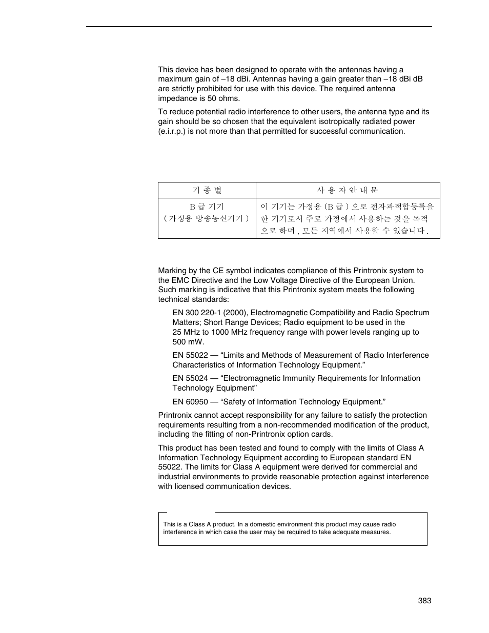 Korea ce notice (european union) | Printronix SL_T5R Energy Star User Manual | Page 383 / 412