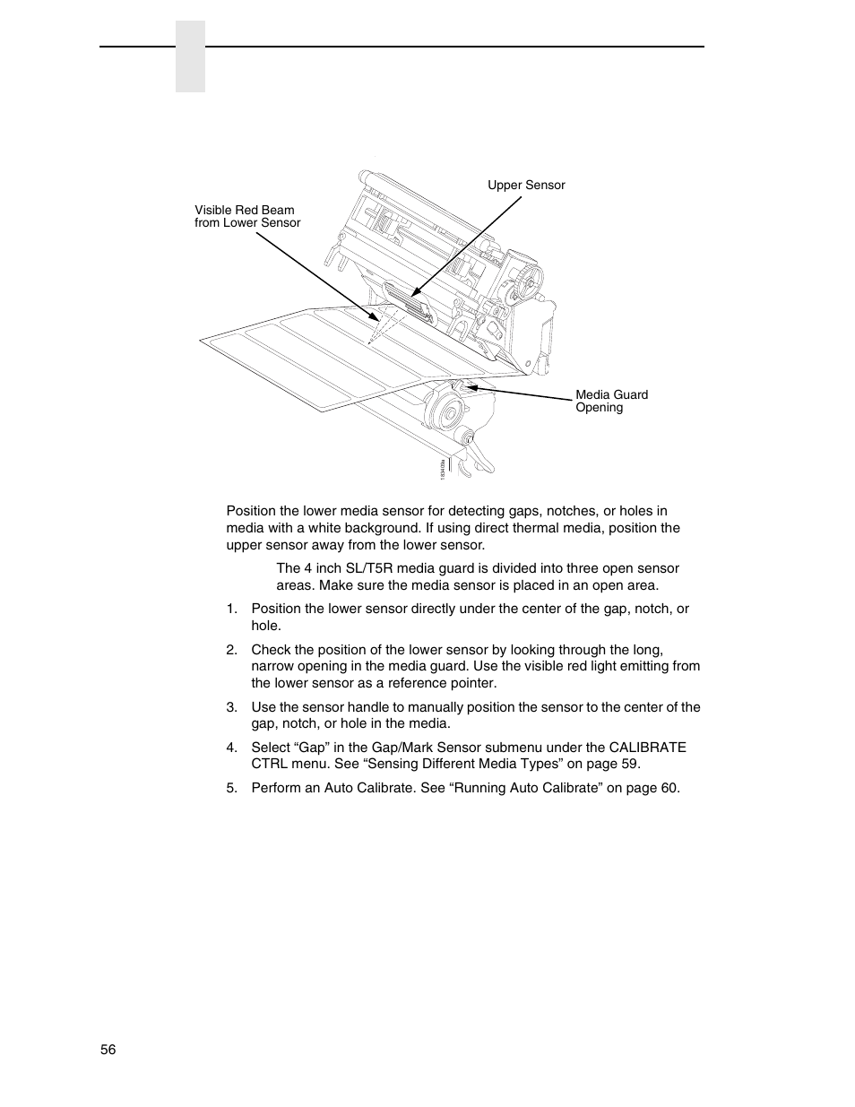 Sensing media with gaps, notches, or holes (gap) | Printronix SL_T5R Energy Star User Manual | Page 56 / 412