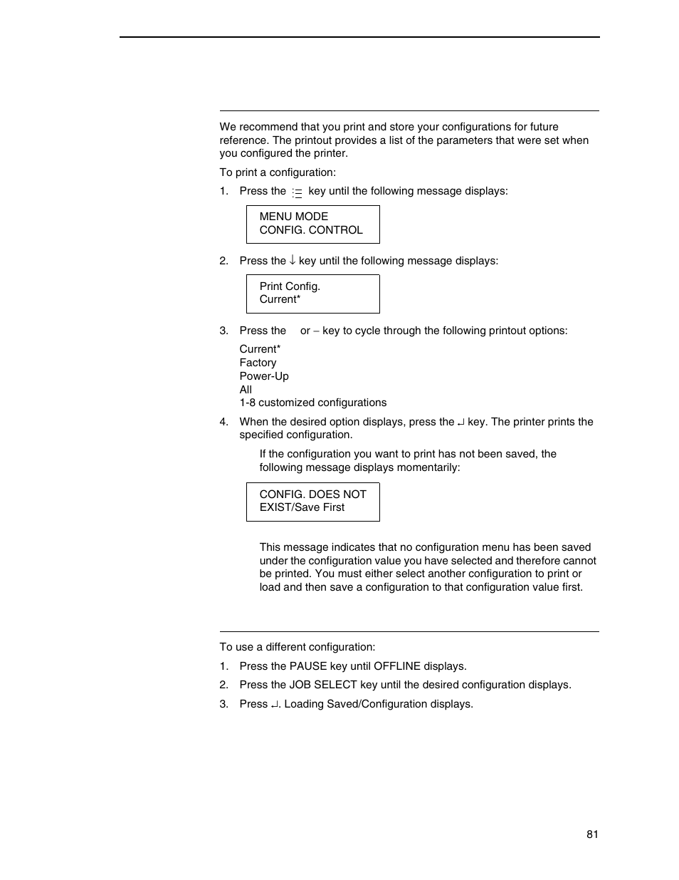 Printing a configuration, Loading a saved configuration | Printronix SL_T5R Energy Star User Manual | Page 81 / 412