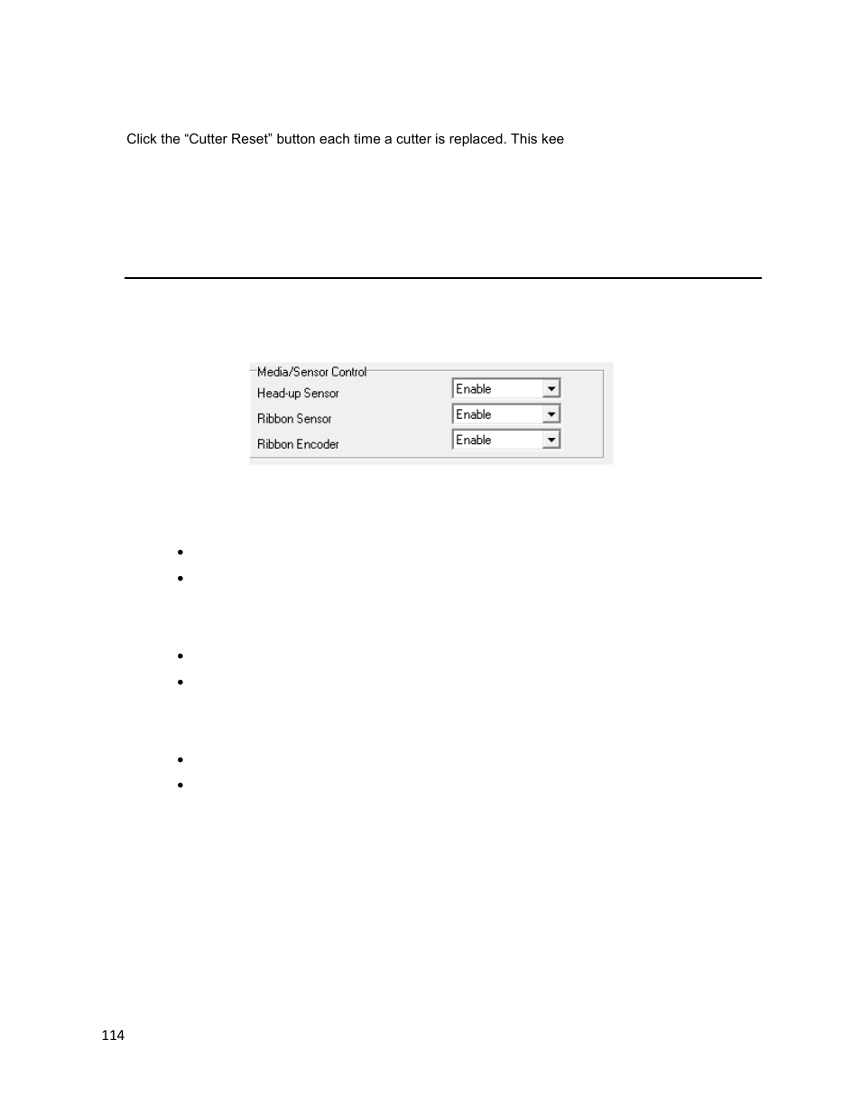 Cutter reset, Media/sensor control, E 114) | Printronix T2N User Manual | Page 114 / 150