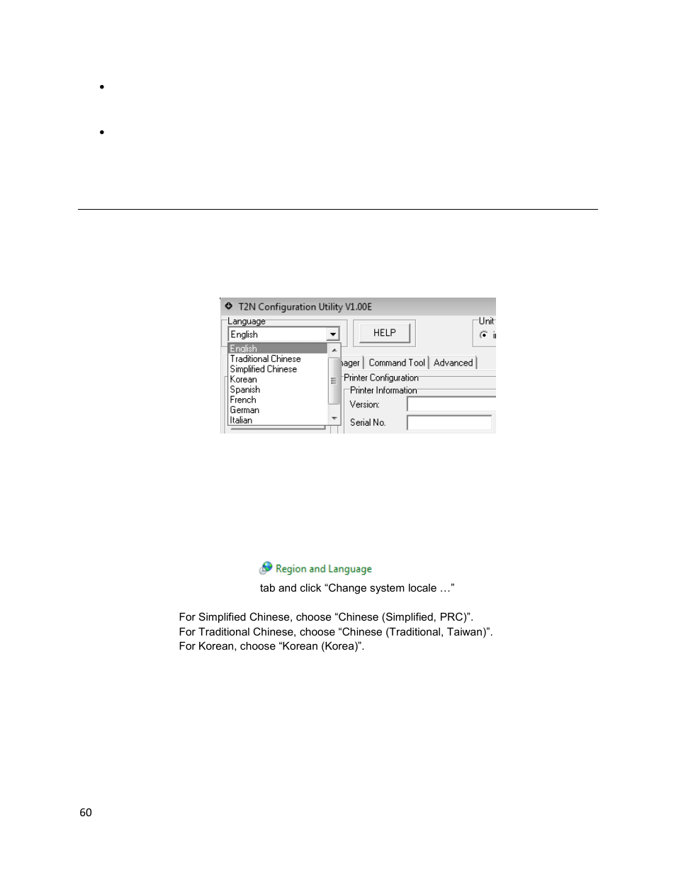 Language selection | Printronix T2N User Manual | Page 60 / 150