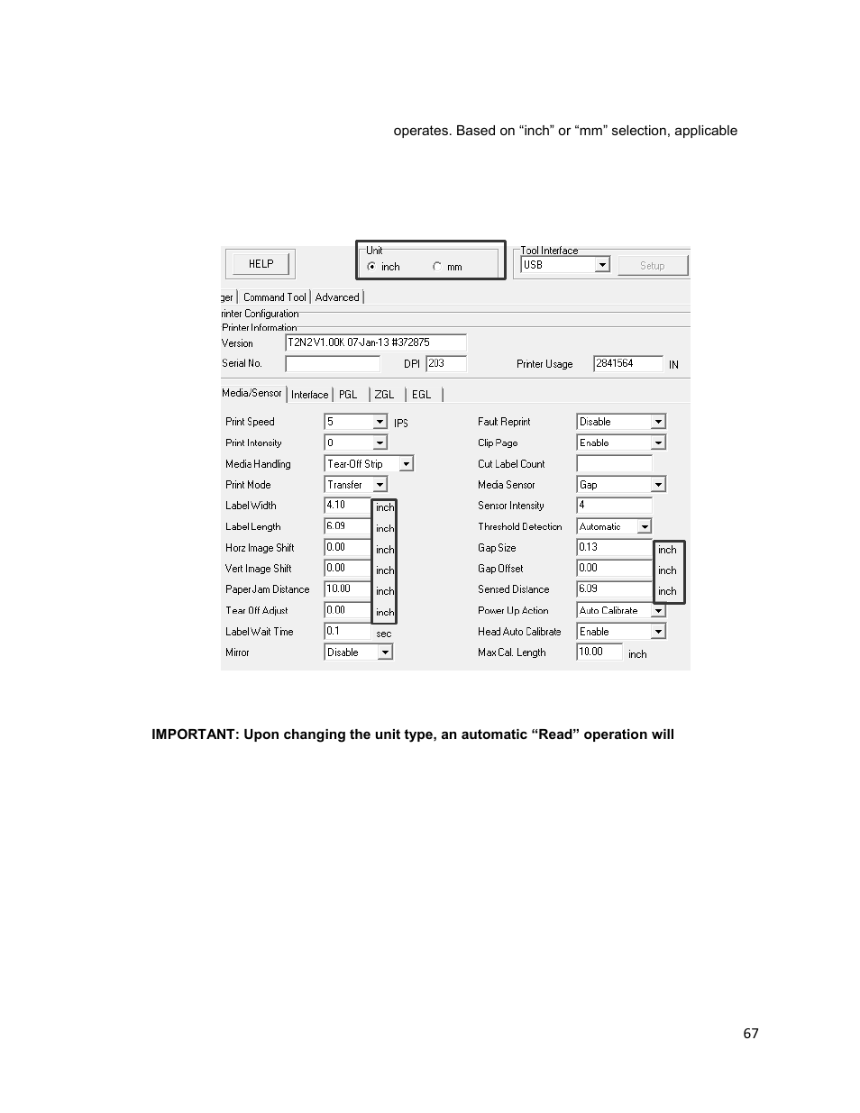 Unit preference: mm or inch | Printronix T2N User Manual | Page 67 / 150