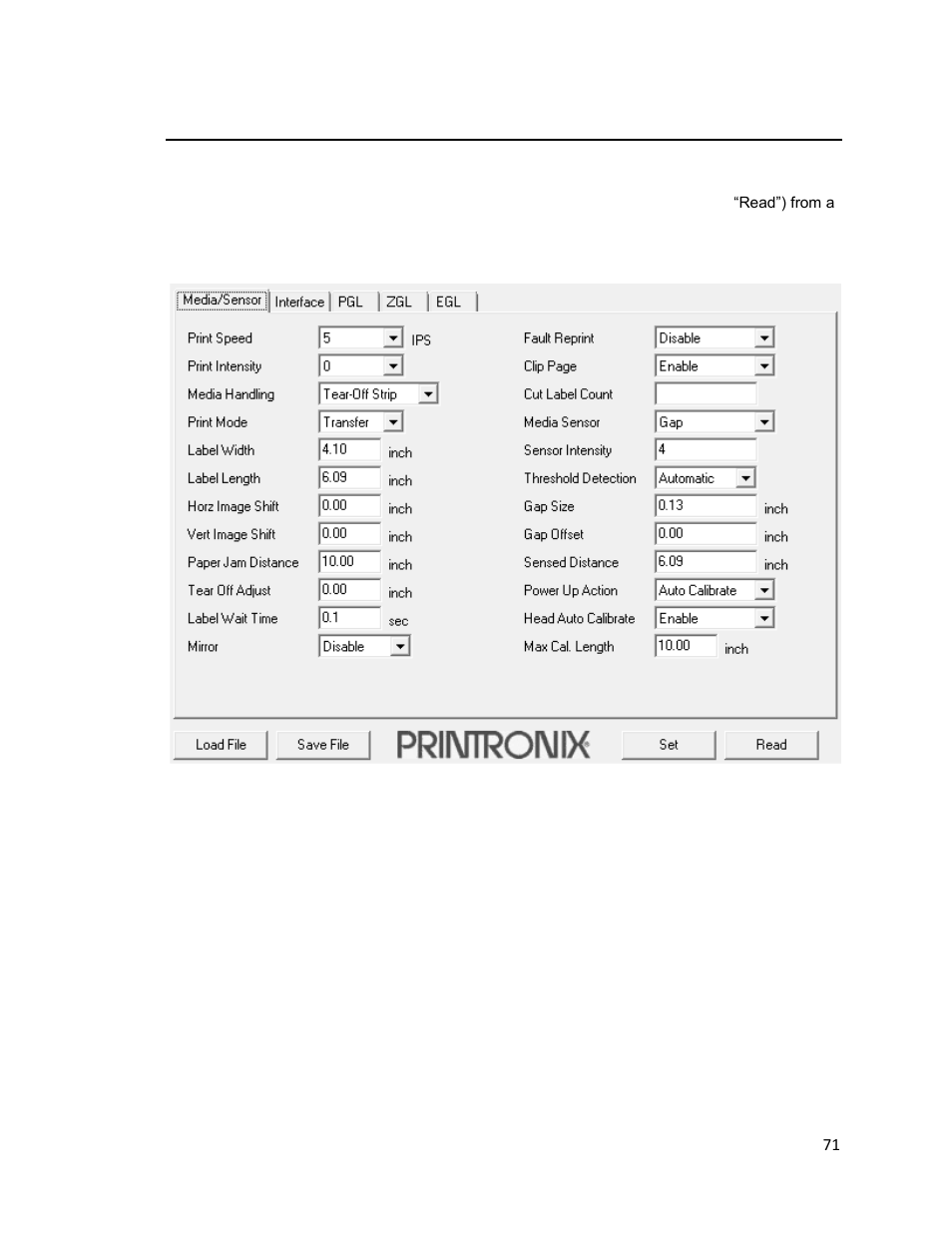 Media/sensor tab | Printronix T2N User Manual | Page 71 / 150