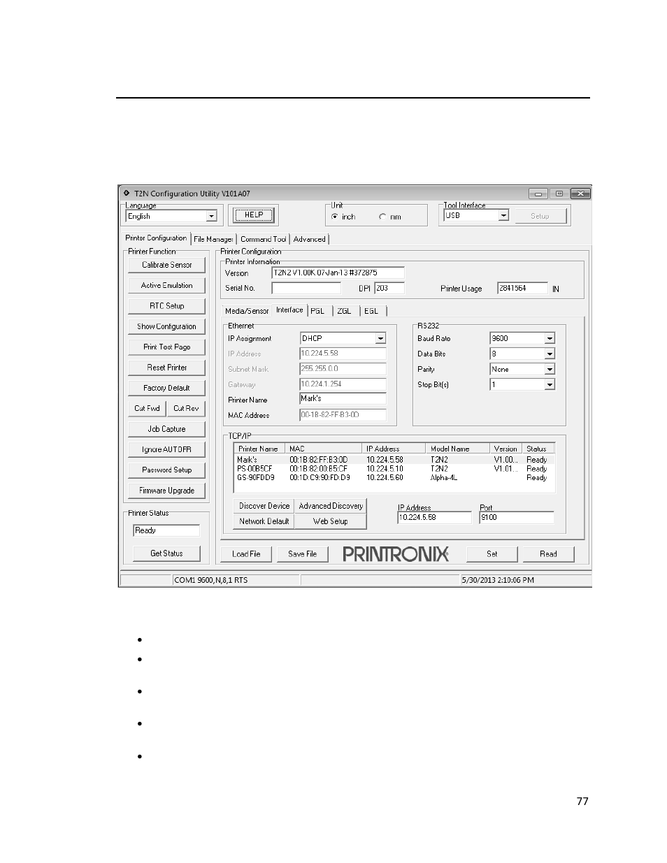 Interface tab | Printronix T2N User Manual | Page 77 / 150