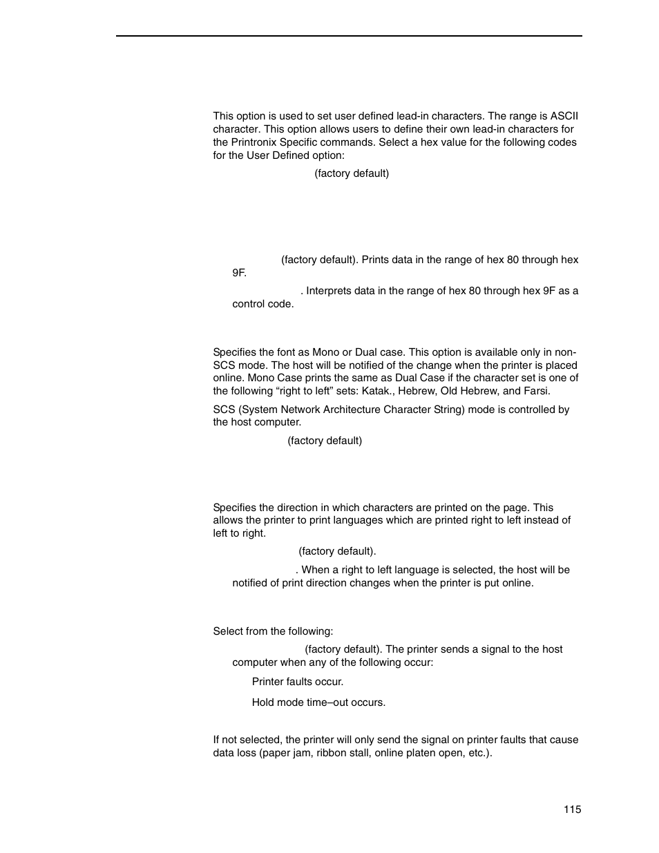 Change case, Set text orientn, Intervention req | Printronix P8000 Series Cartridge Ribbon Printer User Manual | Page 115 / 414