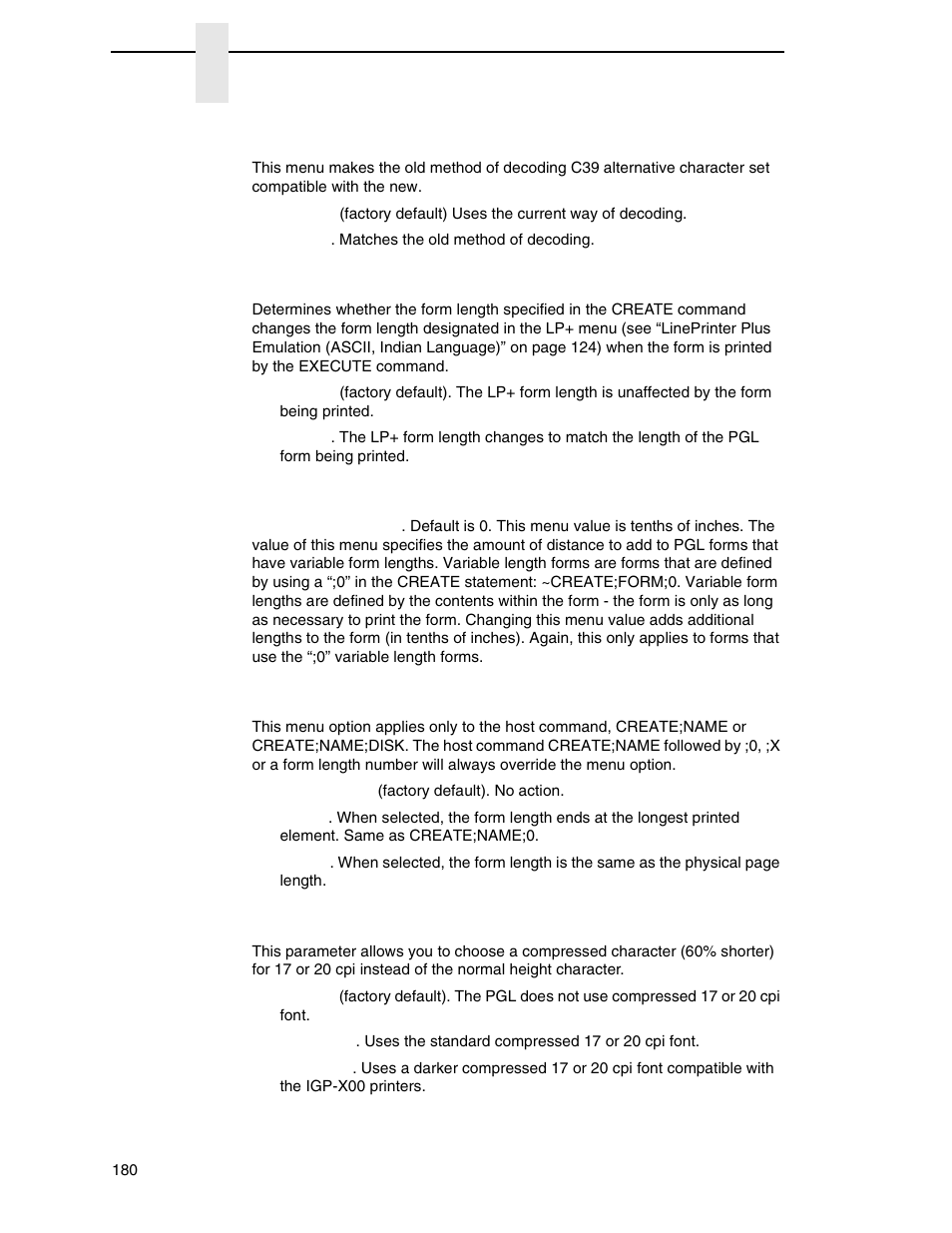 Host form length, Var form adjust, Var form type | Compressed cpi | Printronix P8000 Series Cartridge Ribbon Printer User Manual | Page 180 / 414