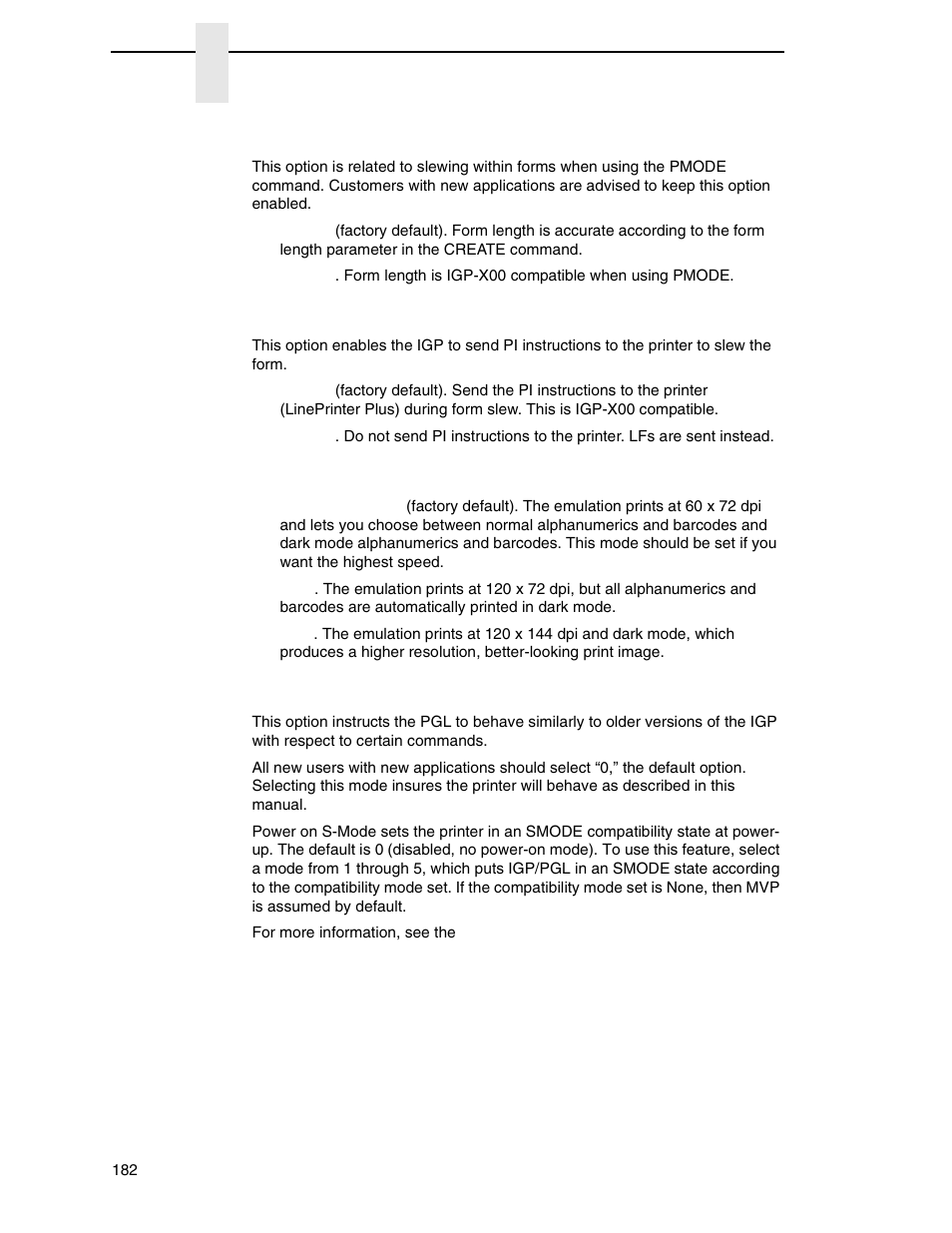 True form slew, Printer pi line, Print quality | Power-on s-mode | Printronix P8000 Series Cartridge Ribbon Printer User Manual | Page 182 / 414