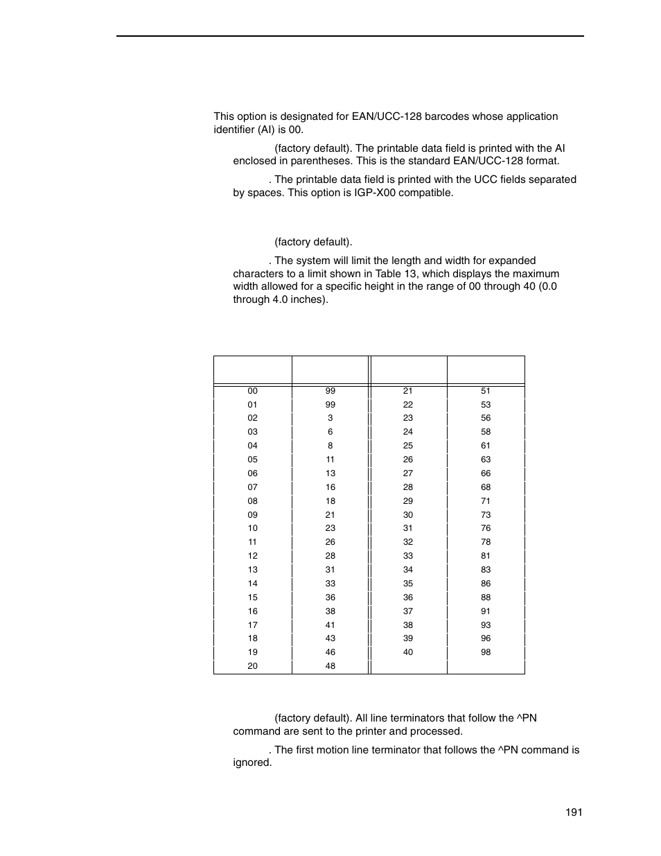 Ai 00 spaces, Width limit, Absorb after ^pn | Printronix P8000 Series Cartridge Ribbon Printer User Manual | Page 191 / 414