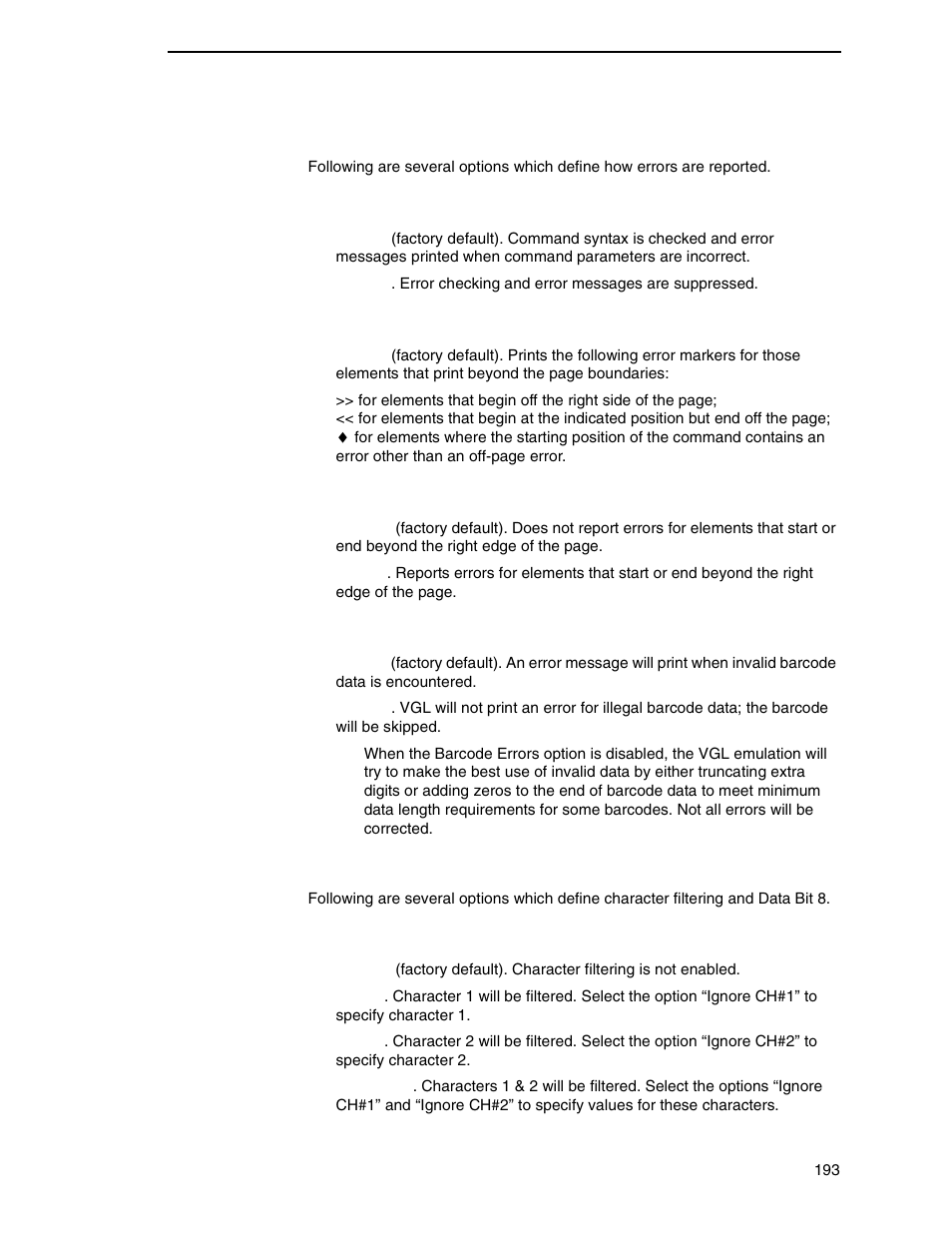 Error handling, Ignore / db8 setup | Printronix P8000 Series Cartridge Ribbon Printer User Manual | Page 193 / 414