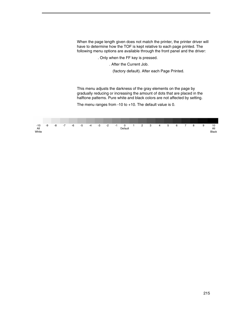 Move to tof, Gray adjust | Printronix P8000 Series Cartridge Ribbon Printer User Manual | Page 215 / 414