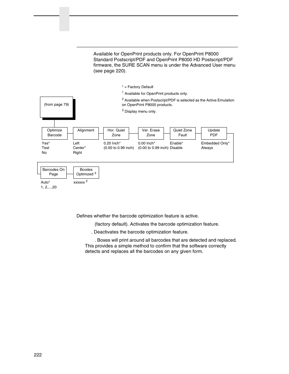 Sure scan submenu, Optimize barcode, Chapter 4 | Printronix P8000 Series Cartridge Ribbon Printer User Manual | Page 222 / 414