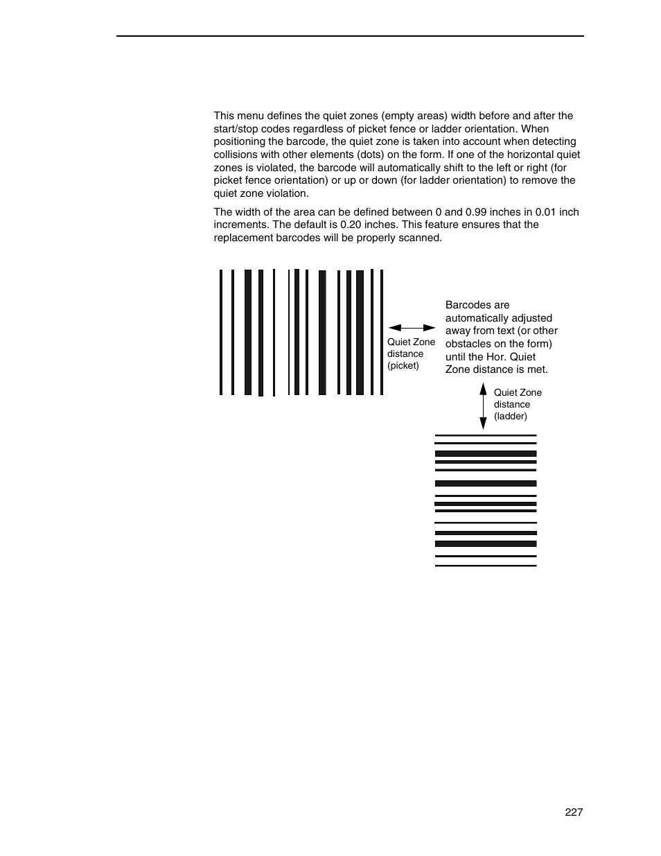 Hor. quiet zone | Printronix P8000 Series Cartridge Ribbon Printer User Manual | Page 227 / 414