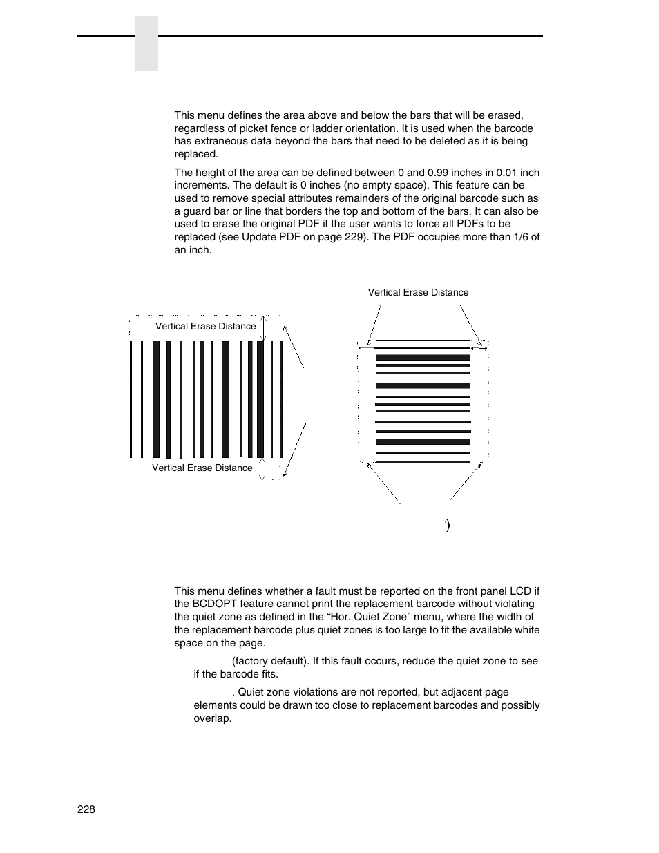 Ver. erase zone, Quiet zone fault | Printronix P8000 Series Cartridge Ribbon Printer User Manual | Page 228 / 414