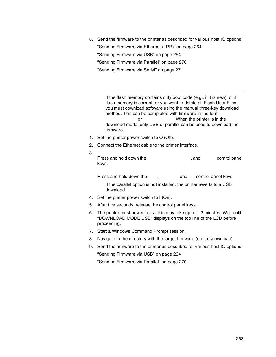 Manual three-key download sequence | Printronix P8000 Series Cartridge Ribbon Printer User Manual | Page 263 / 414