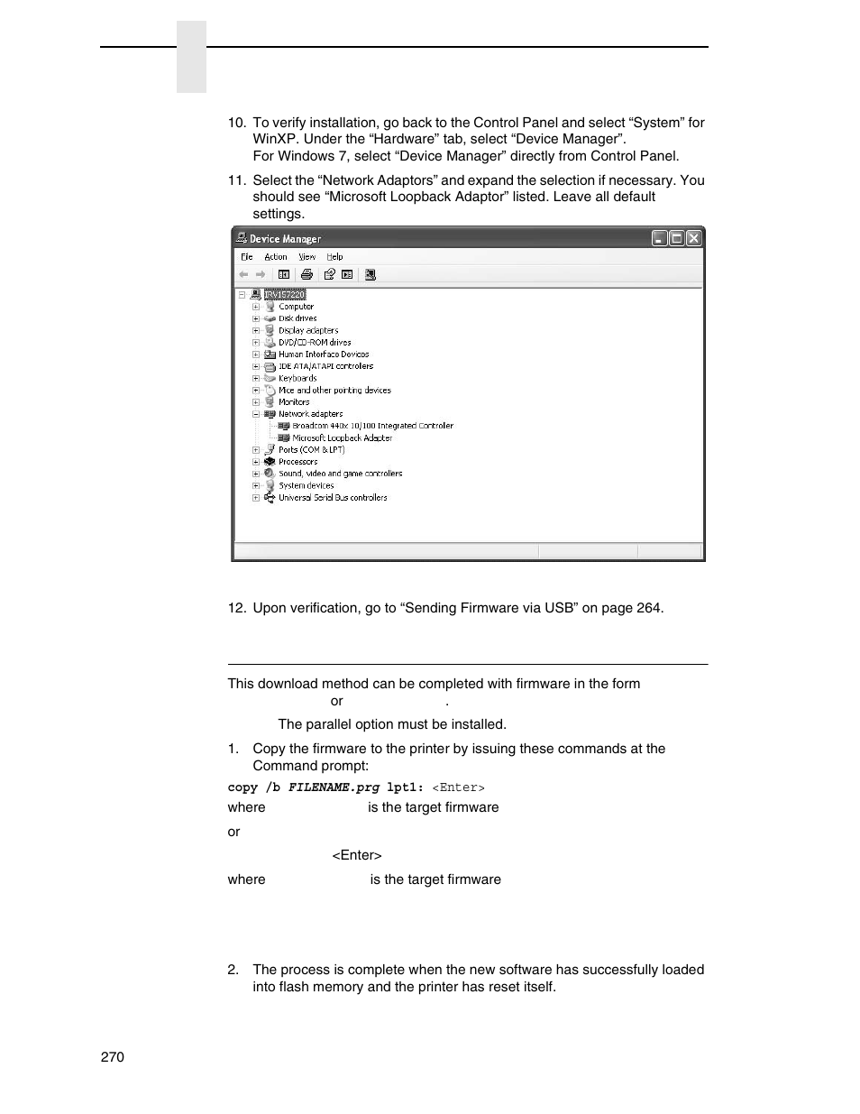 Sending firmware via parallel | Printronix P8000 Series Cartridge Ribbon Printer User Manual | Page 270 / 414