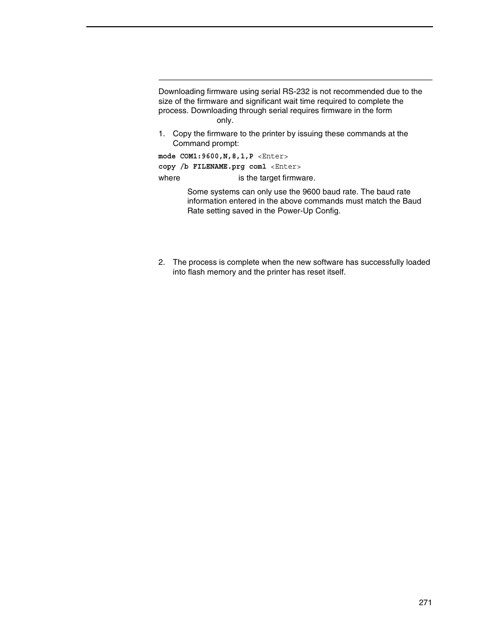 Sending firmware via serial | Printronix P8000 Series Cartridge Ribbon Printer User Manual | Page 271 / 414