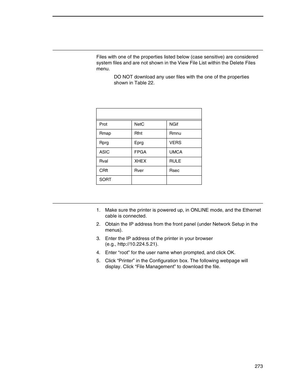 File properties not shown in menus, Web page download | Printronix P8000 Series Cartridge Ribbon Printer User Manual | Page 273 / 414