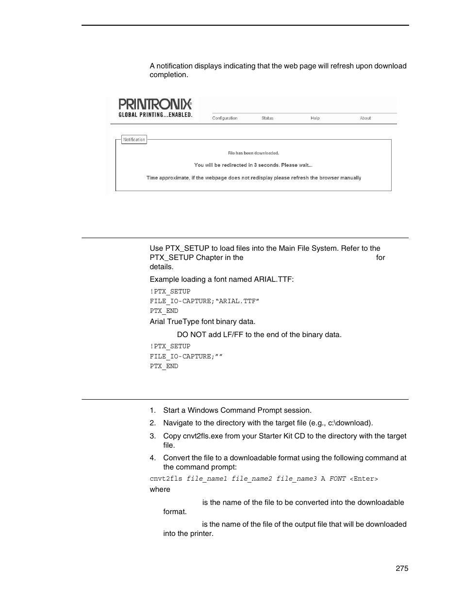 Ptx_setup download, Manual two-key download | Printronix P8000 Series Cartridge Ribbon Printer User Manual | Page 275 / 414