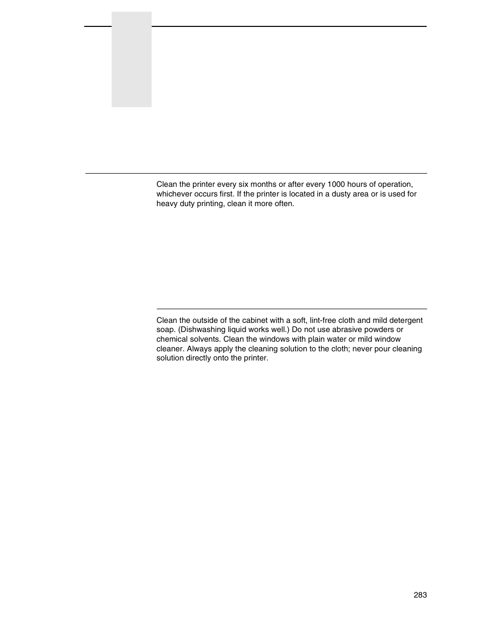 8 troubleshooting, Cleaning requirements, Exterior cleaning | Troubleshooting | Printronix P8000 Series Cartridge Ribbon Printer User Manual | Page 283 / 414