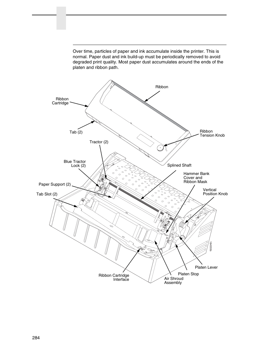 Interior cleaning | Printronix P8000 Series Cartridge Ribbon Printer User Manual | Page 284 / 414