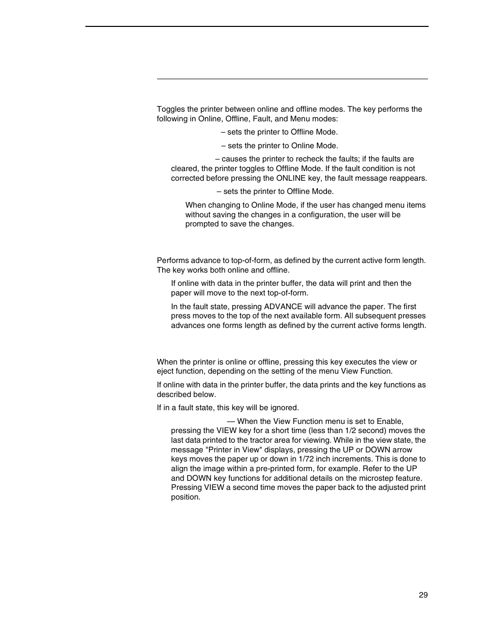 Control panel keys | Printronix P8000 Series Cartridge Ribbon Printer User Manual | Page 29 / 414