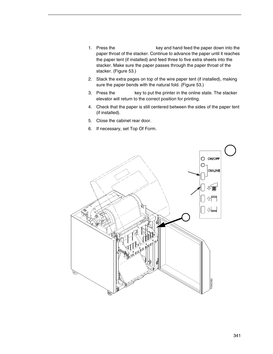 Loading and starting the power stacker | Printronix P8000 Series Cartridge Ribbon Printer User Manual | Page 341 / 414