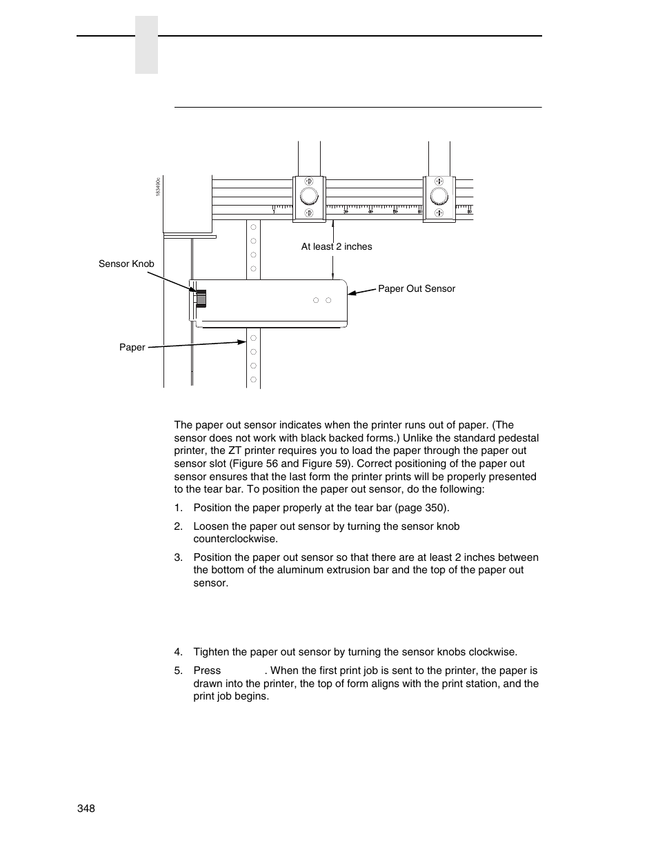 Position the paper out sensor | Printronix P8000 Series Cartridge Ribbon Printer User Manual | Page 348 / 414