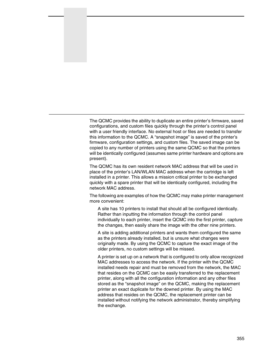 E quick change memory cartridge (qcmc), Overview | Printronix P8000 Series Cartridge Ribbon Printer User Manual | Page 355 / 414