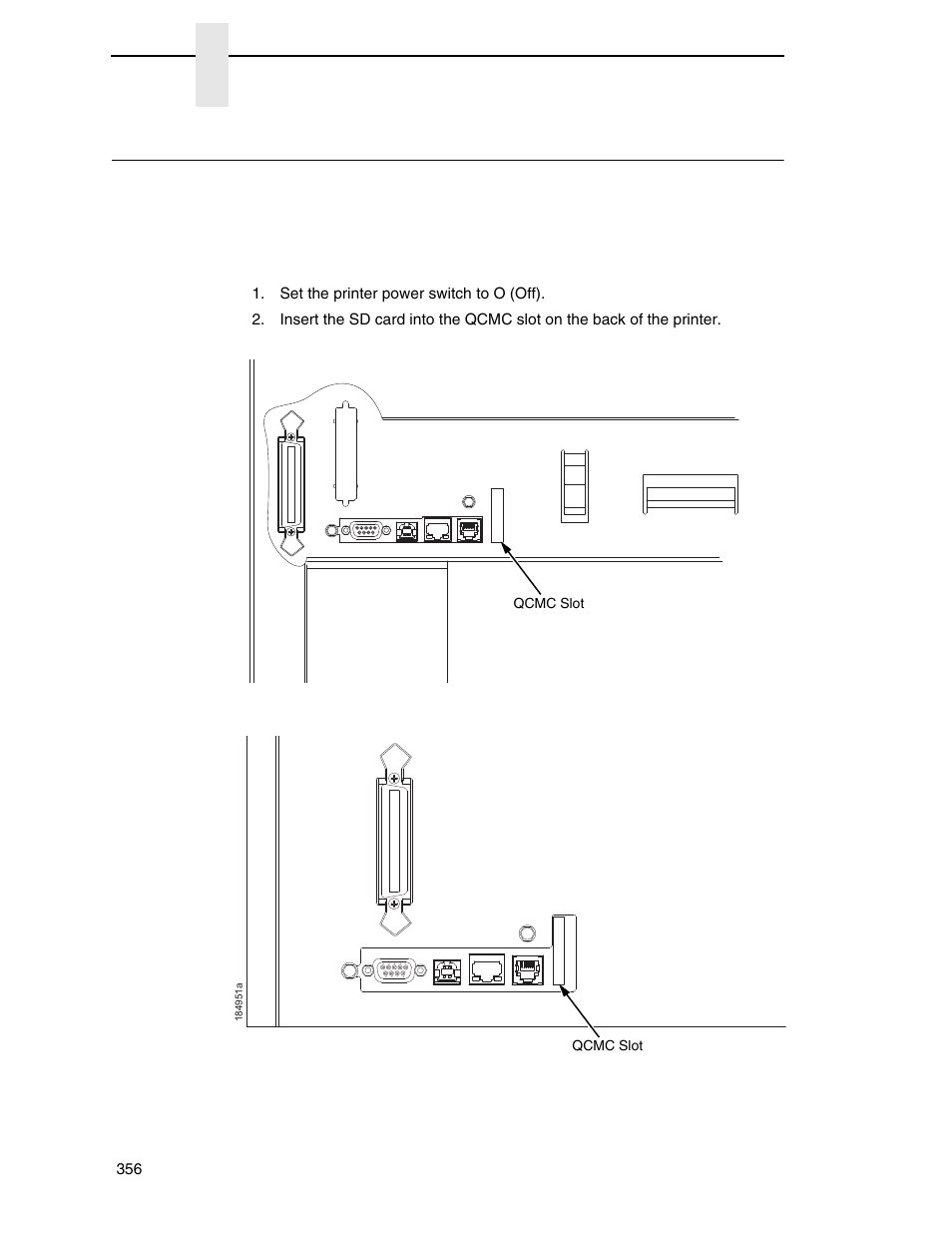 Installing the qcmc, Appendix e, Caution | Printronix P8000 Series Cartridge Ribbon Printer User Manual | Page 356 / 414