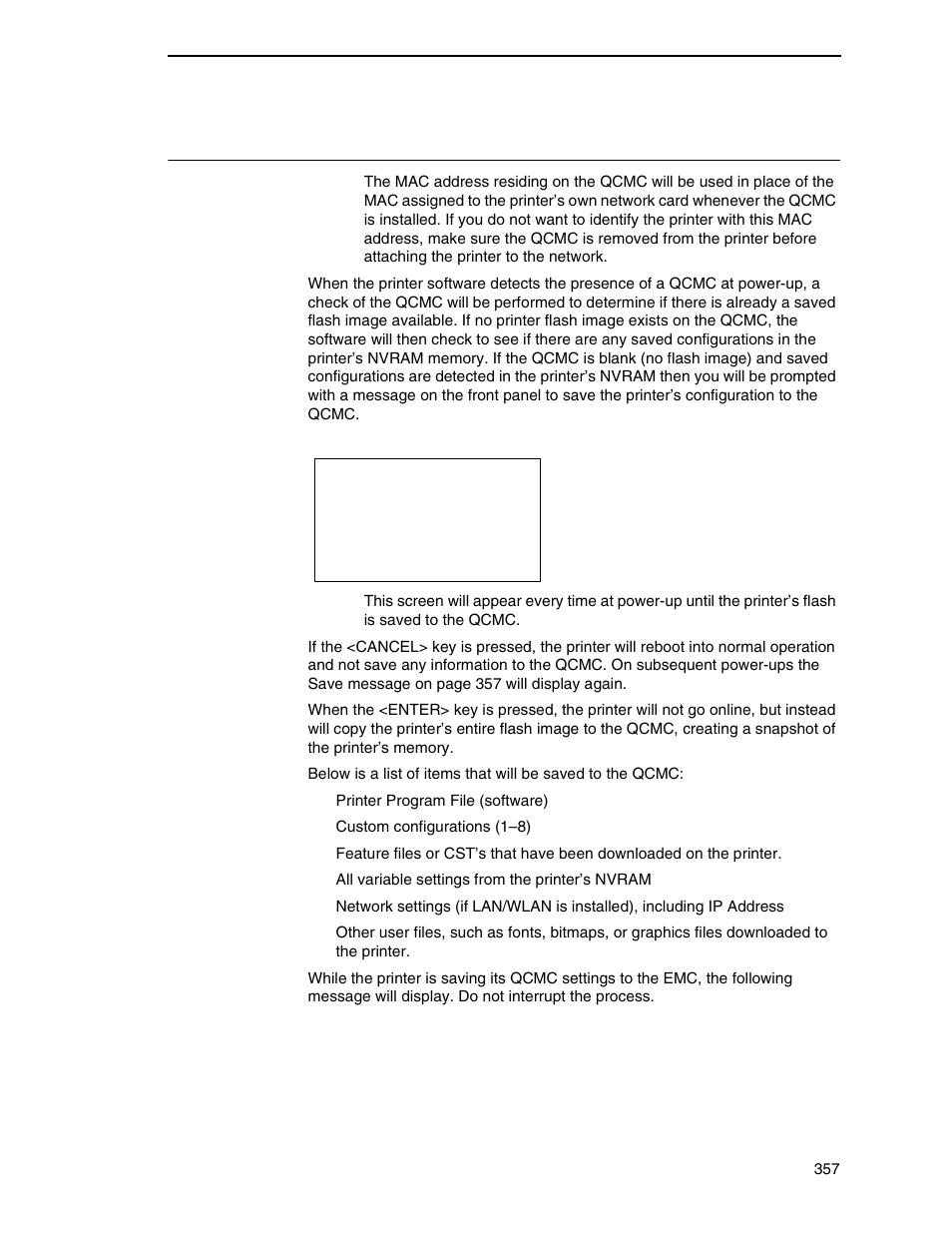 Saving the printer’s configuration to the qcmc | Printronix P8000 Series Cartridge Ribbon Printer User Manual | Page 357 / 414