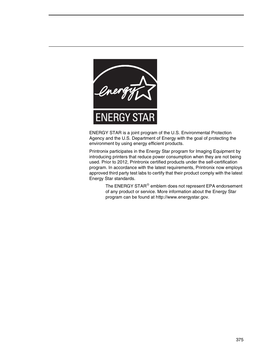 Energy star | Printronix P8000 Series Cartridge Ribbon Printer User Manual | Page 375 / 414