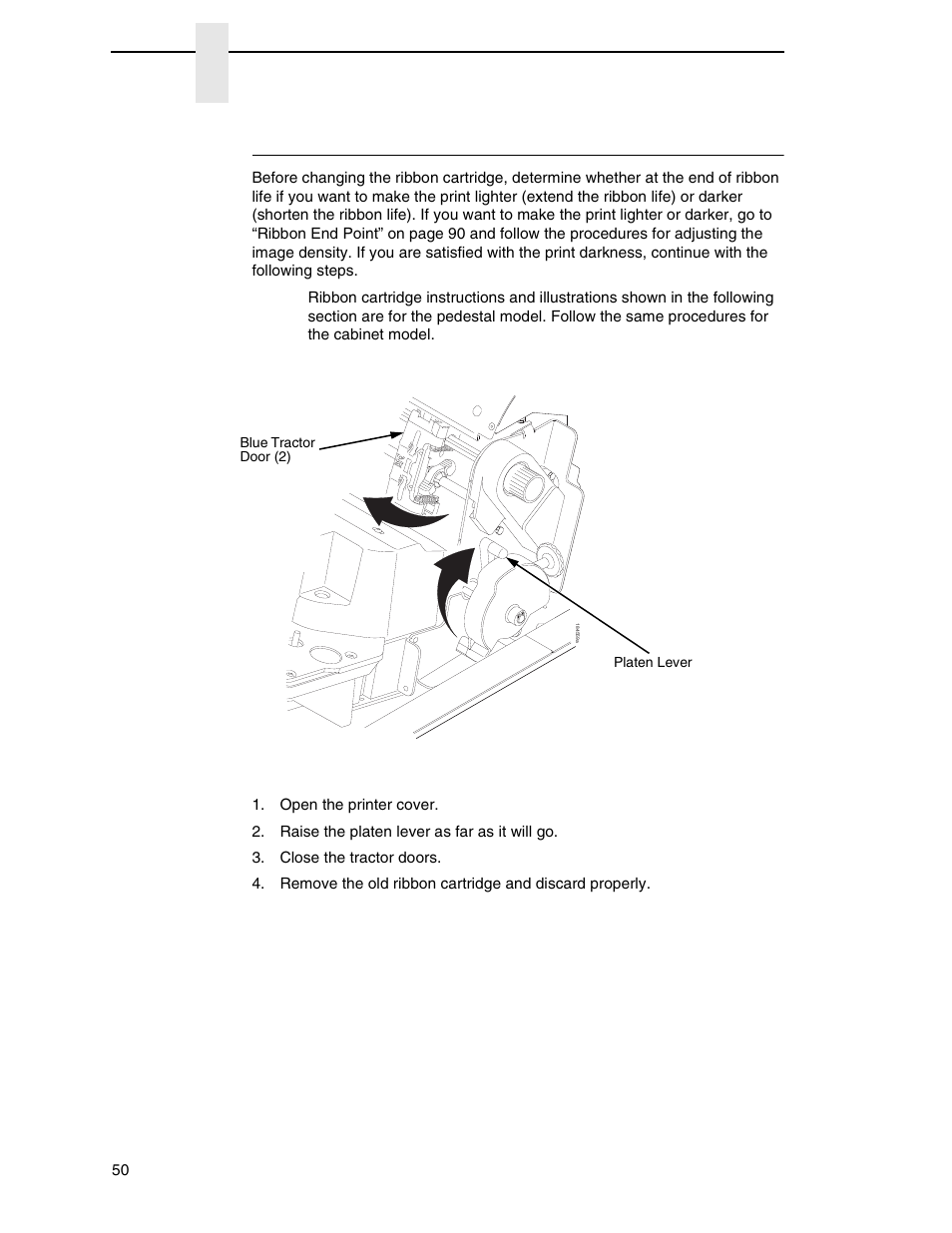 Changing ribbon cartridge, Chapter 3 | Printronix P8000 Series Cartridge Ribbon Printer User Manual | Page 50 / 414