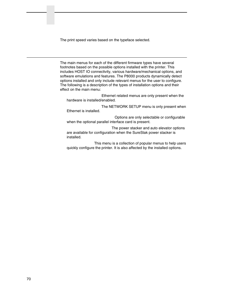 Dynamic menu options | Printronix P8000 Series Cartridge Ribbon Printer User Manual | Page 70 / 414