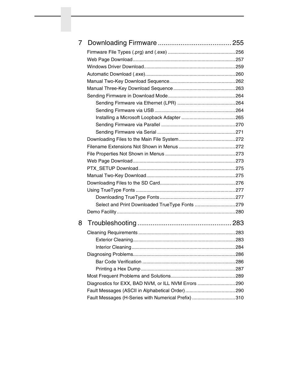 7 downloading firmware, 8 troubleshooting | Printronix P8000 Series Cartridge Ribbon Printer User Manual | Page 8 / 414