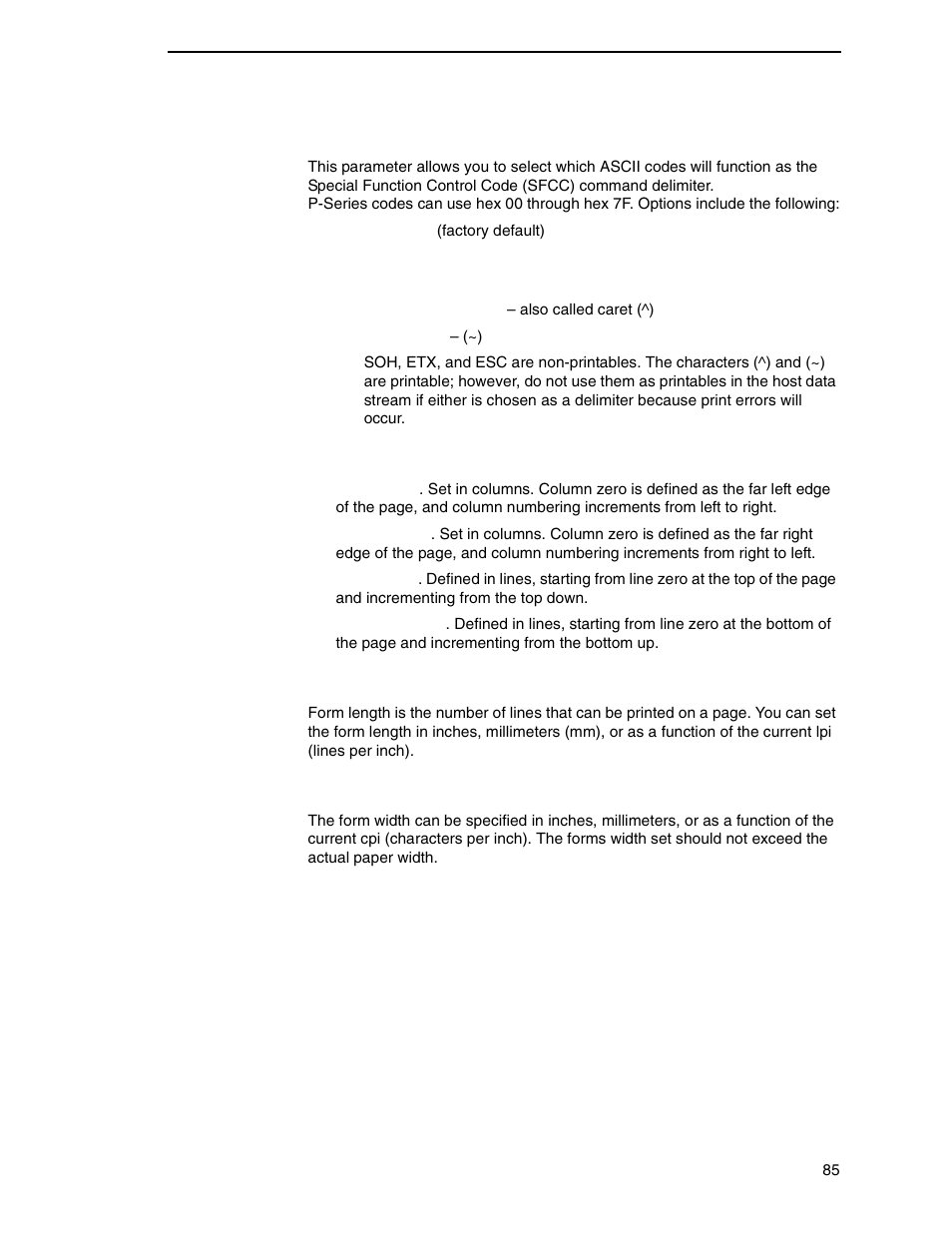 P-series sfcc, Margins, Form length | Form width | Printronix P8000 Series Cartridge Ribbon Printer User Manual | Page 85 / 414